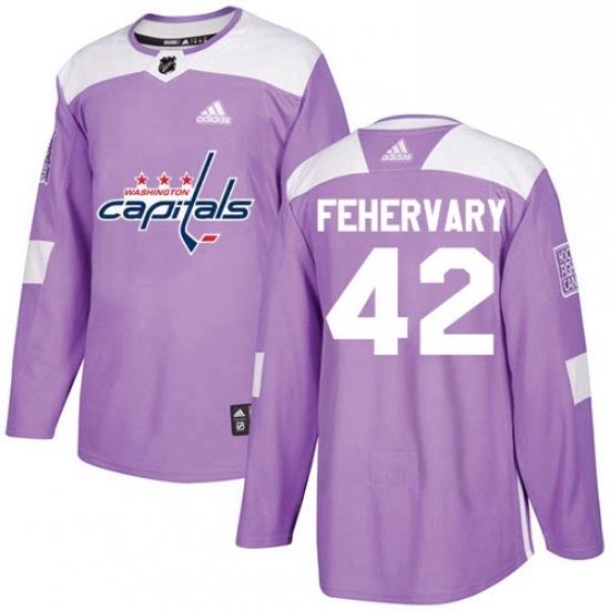 Mens Adidas Washington Capitals 42 Martin Fehervary Authentic Purple Fights Cancer Practice NHL Jersey
