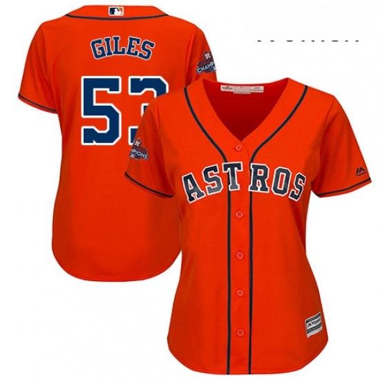 Womens Majestic Houston Astros 53 Ken Giles Replica Orange Alternate 2017 World Series Champions Cool Base MLB Jersey