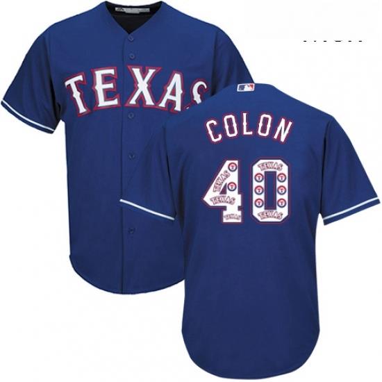Mens Majestic Texas Rangers 40 Bartolo Colon Authentic Royal Blue Team Logo Fashion Cool Base MLB Jersey