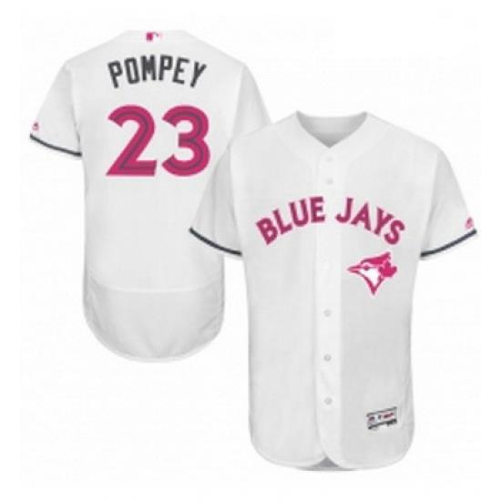 Mens Majestic Toronto Blue Jays 23 Dalton Pompey Authentic White 2016 Mothers Day Fashion Flex Base Jersey