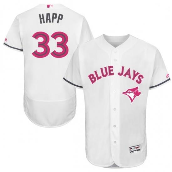 Mens Majestic Toronto Blue Jays 33 JA Happ Authentic White 2016 Mothers Day Fashion Flex Base MLB Jersey