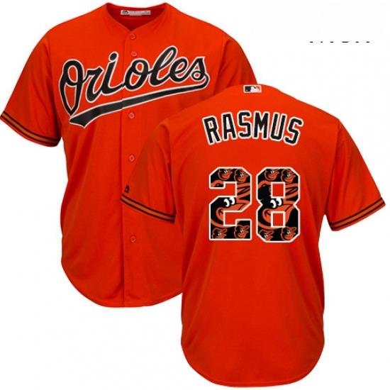 Mens Majestic Baltimore Orioles 28 Colby Rasmus Authentic Orange Team Logo Fashion Cool Base MLB Jersey