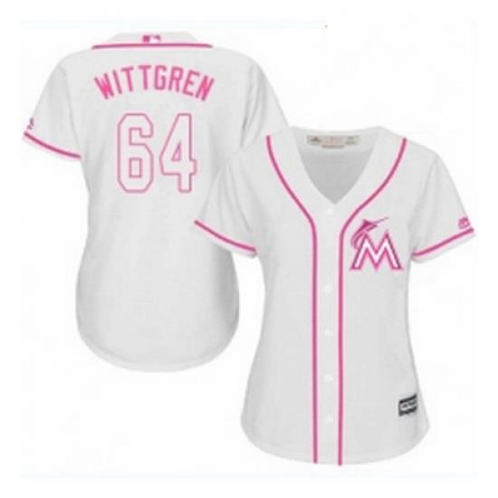 Womens Majestic Miami Marlins 64 Nick Wittgren Replica White Fashion Cool Base MLB Jersey