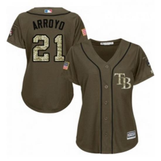 Womens Majestic Tampa Bay Rays 21 Christian Arroyo Authentic Green Salute to Service MLB Jersey