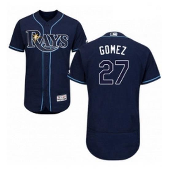 Mens Majestic Tampa Bay Rays 27 Carlos Gomez Navy Blue Alternate Flex Base Authentic Collection MLB Jersey