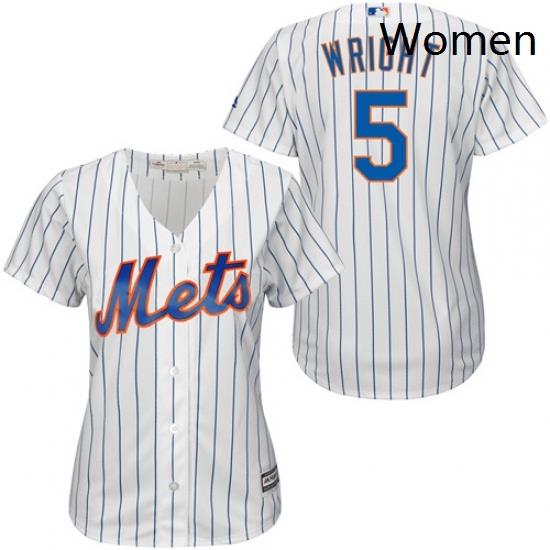 Womens Majestic New York Mets 5 David Wright Replica WhiteBlue Strip MLB Jersey
