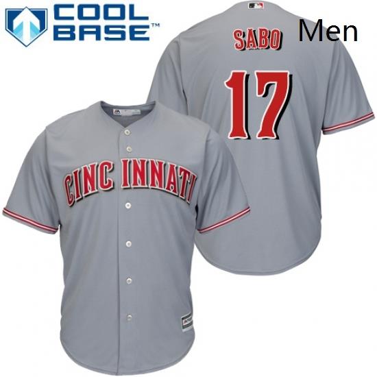 Mens Majestic Cincinnati Reds 17 Chris Sabo Replica Grey Road Cool Base MLB Jersey
