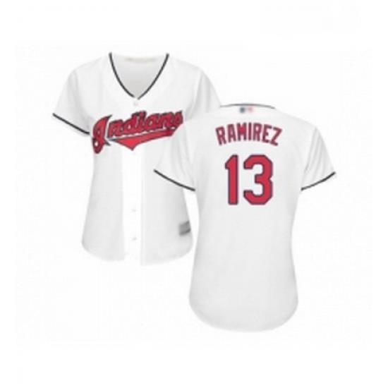 Womens Cleveland Indians 13 Hanley Ramirez Replica White Home Cool Base Baseball Jersey