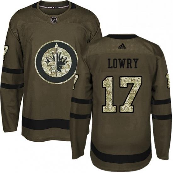 Mens Adidas Winnipeg Jets 17 Adam Lowry Authentic Green Salute to Service NHL Jersey