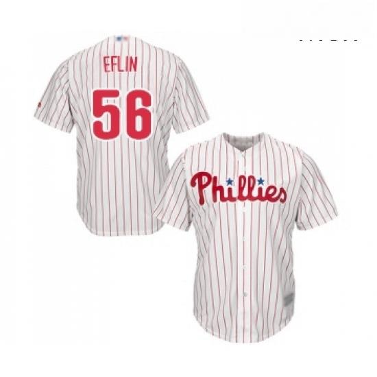 Mens Philadelphia Phillies 56 Zach Eflin Replica White Red Strip Home Cool Base Baseball Jersey