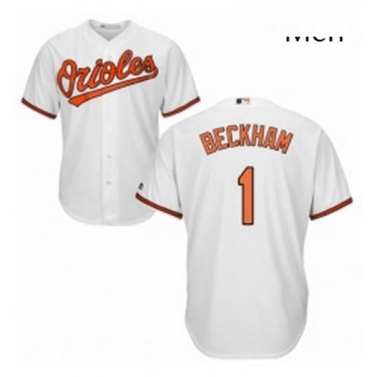 Mens Majestic Baltimore Orioles 1 Tim Beckham Replica White Home Cool Base MLB Jersey