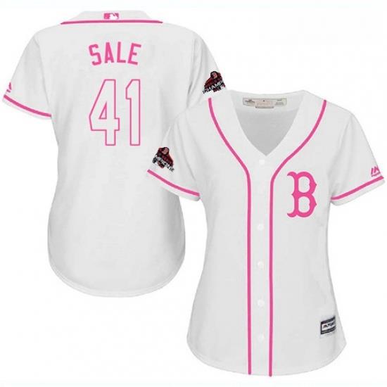 Womens Majestic Boston Red Sox 41 Chris Sale Authentic White Fashion 2018 World Series Champions MLB Jersey