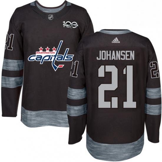 Mens Adidas Washington Capitals 21 Lucas Johansen Premier Black 1917 2017 100th Anniversary NHL Jersey