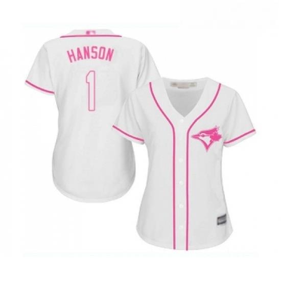 Womens Toronto Blue Jays 1 Alen Hanson Replica White Fashion Cool Base Baseball Jersey