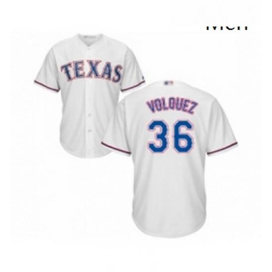 Mens Texas Rangers 36 Edinson Volquez Replica White Home Cool Base Baseball Jersey