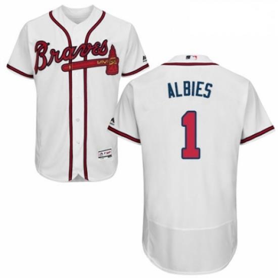 Mens Majestic Atlanta Braves 1 Ozzie Albies White Home Flex Base Authentic Collection MLB Jersey