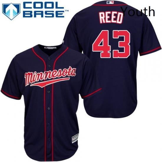 Youth Majestic Minnesota Twins 43 Addison Reed Authentic Navy Blue Alternate Road Cool Base MLB Jersey