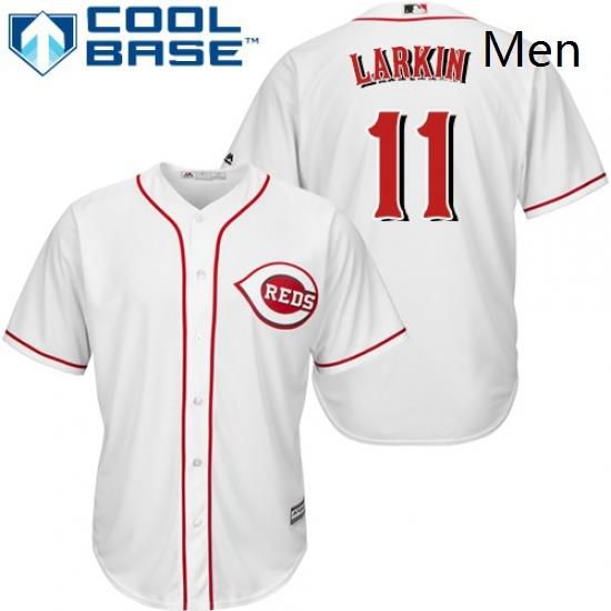 Mens Majestic Cincinnati Reds 11 Barry Larkin Replica White Home Cool Base MLB Jersey
