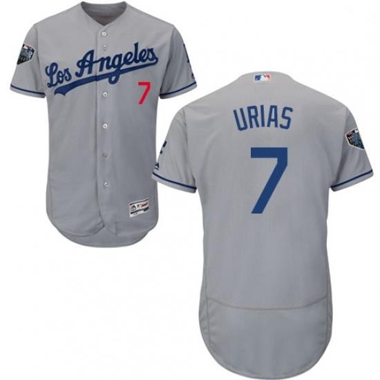 Mens Majestic Los Angeles Dodgers 7 Julio Urias Grey Road Flex Base Authentic Collection 2018 World Series Jersey