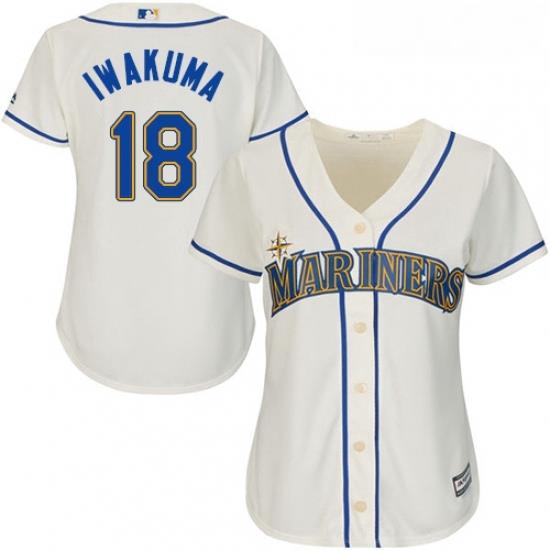 Womens Majestic Seattle Mariners 18 Hisashi Iwakuma Replica Cream Alternate Cool Base MLB Jersey