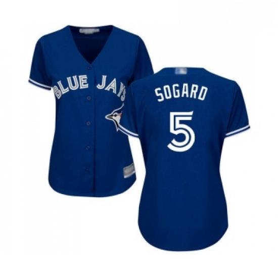 Womens Toronto Blue Jays 5 Eric Sogard Replica Blue Alternate Baseball Jersey