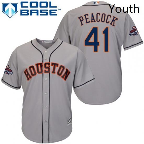 Youth Majestic Houston Astros 41 Brad Peacock Replica Grey Road 2017 World Series Champions Cool Base MLB Jersey