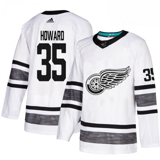 Mens Adidas Detroit Red Wings 35 Jimmy Howard White 2019 All Star Game Parley Authentic Stitched NHL Jersey