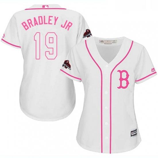 Womens Majestic Boston Red Sox 19 Jackie Bradley Jr Authentic White Fashion 2018 World Series Champions MLB Jersey