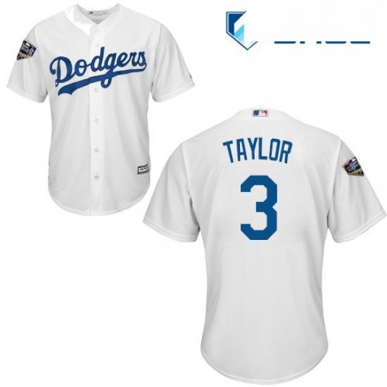 Youth Majestic Los Angeles Dodgers 3 Chris Taylor Authentic White Home Cool Base 2018 World Series MLB Jersey