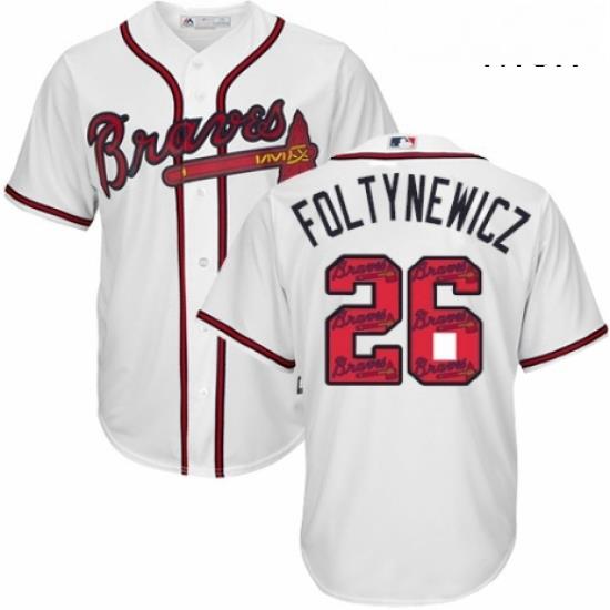 Mens Majestic Atlanta Braves 26 Mike Foltynewicz Authentic White Team Logo Fashion Cool Base MLB Jersey