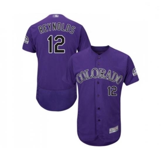 Mens Colorado Rockies 12 Mark Reynolds Purple Alternate Flex Base Authentic Collection Baseball Jersey