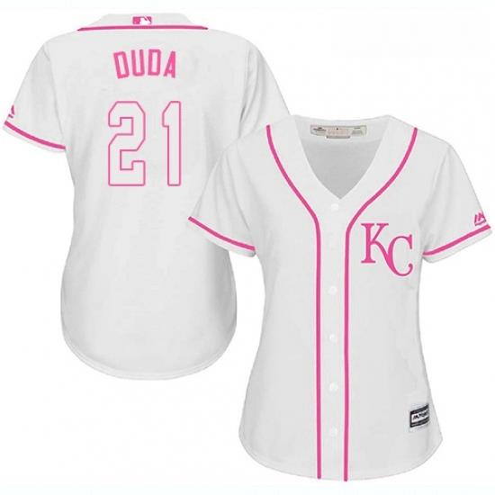 Womens Majestic Kansas City Royals 21 Lucas Duda Replica White Fashion Cool Base MLB Jersey