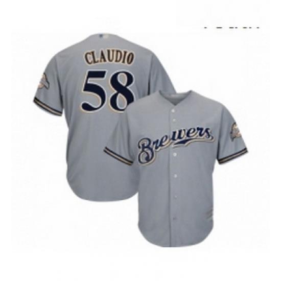 Youth Milwaukee Brewers 58 Alex Claudio Replica Grey Road Cool Base Baseball Jersey