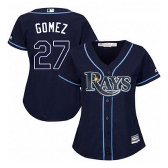 Womens Majestic Tampa Bay Rays 27 Carlos Gomez Authentic Navy Blue Alternate Cool Base MLB Jersey