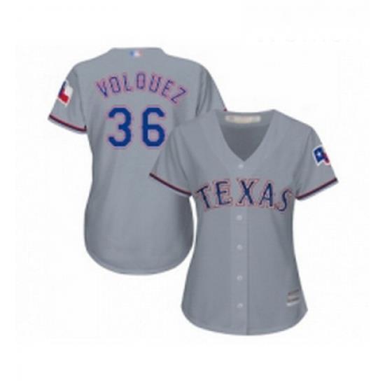 Womens Texas Rangers 36 Edinson Volquez Replica Grey Road Cool Base Baseball Jersey