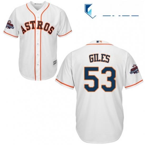 Youth Majestic Houston Astros 53 Ken Giles Replica White Home 2017 World Series Champions Cool Base MLB Jersey