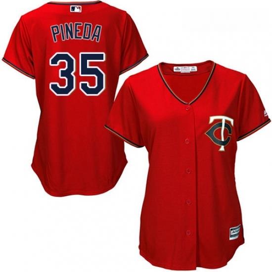 Womens Majestic Minnesota Twins 35 Michael Pineda Authentic Scarlet Alternate Cool Base MLB Jersey