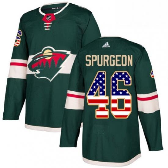 Mens Adidas Minnesota Wild 46 Jared Spurgeon Authentic Green USA Flag Fashion NHL Jersey