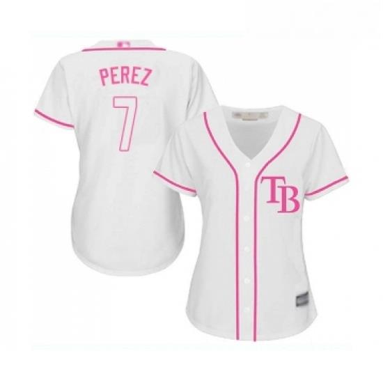 Womens Tampa Bay Rays 7 Michael Perez Replica White Fashion Cool Base Baseball Jersey