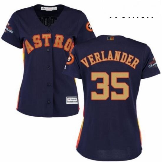 Womens Majestic Houston Astros 35 Justin Verlander Authentic Navy Blue Alternate 2018 Gold Program Cool Base MLB Jersey