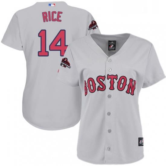 Womens Majestic Boston Red Sox 14 Jim Rice Authentic Grey Road 2018 World Series Champions MLB Jersey