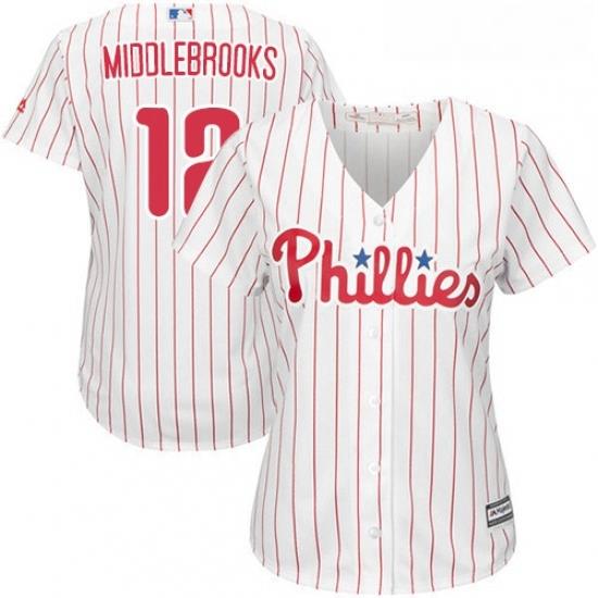 Womens Majestic Philadelphia Phillies 12 Will Middlebrooks Authentic WhiteRed Strip Home Cool Base MLB Jersey