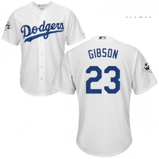 Mens Majestic Los Angeles Dodgers 23 Kirk Gibson Replica White Home 2017 World Series Bound Cool Base MLB Jersey