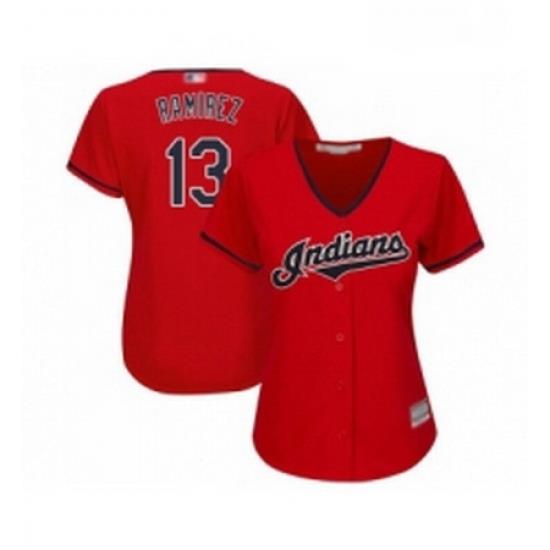 Womens Cleveland Indians 13 Hanley Ramirez Replica Scarlet Alternate 2 Cool Base Baseball Jersey