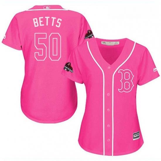 Womens Majestic Boston Red Sox 50 Mookie Betts Authentic Pink Fashion 2018 World Series Champions MLB Jersey