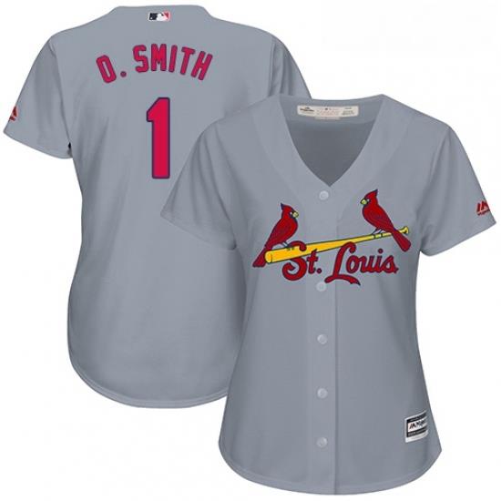 Womens Majestic St Louis Cardinals 1 Ozzie Smith Replica Grey Road Cool Base MLB Jersey