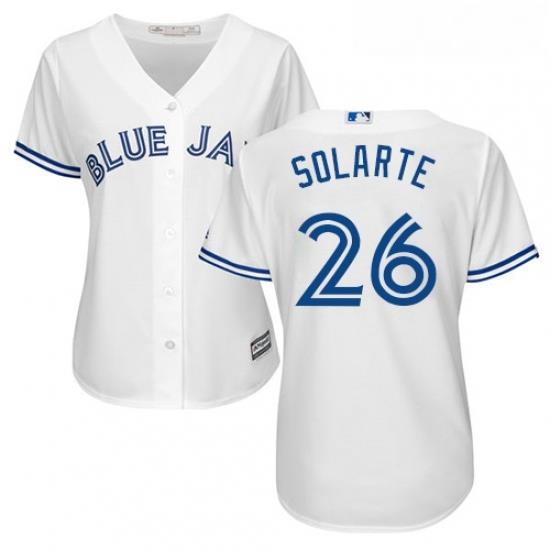 Womens Majestic Toronto Blue Jays 26 Yangervis Solarte Replica White Home MLB Jersey