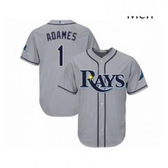 Mens Tampa Bay Rays 1 Willy Adames Replica Grey Road Cool Base Baseball Jersey