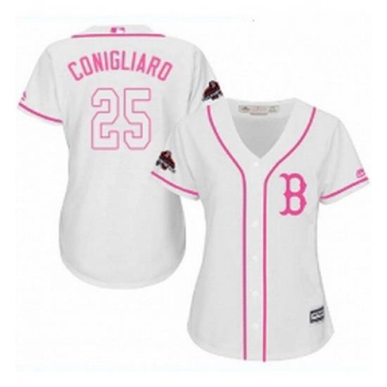 Womens Majestic Boston Red Sox 25 Tony Conigliaro Authentic White Fashion 2018 World Series Champions MLB Jersey