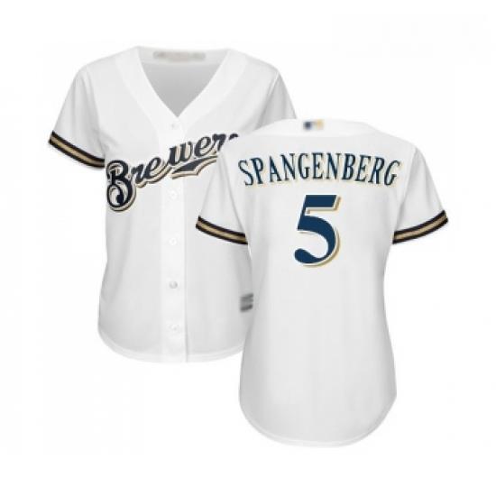 Womens Milwaukee Brewers 5 Cory Spangenberg Replica White Alternate Cool Base Baseball Jersey